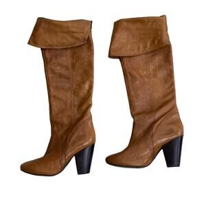 Brazilian over the knee chunky heel leather tan boots women’s 7 1/2 M
